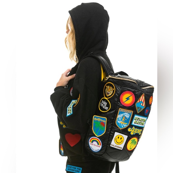 Aviator Nation - RARE - Vintage Patch Puffer Backpack - NWOT - Garden Green - Picture 3 of 9